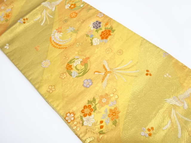 JAPANESE KIMONO / VINTAGE FUKURO OBI / WOVEN BIRD & FLOWER